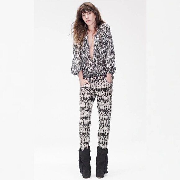 Isabel Marant Pour H&M Black and White Printed Jeans Size 4 Stretch Ankle Pants - Picture 15 of 15